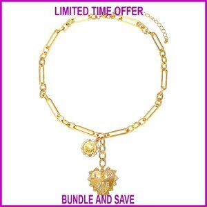 Chunky Paperclip Chain Necklace with Heart & Sun Pendants, Adjustable Choker